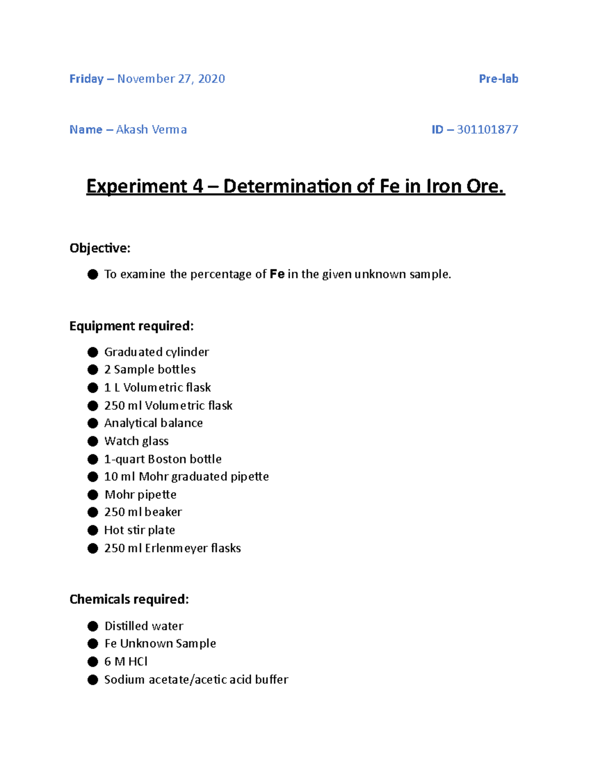 Experiment 4 Prelab Final - Friday – November 27, 2020 Pre-lab Name ...