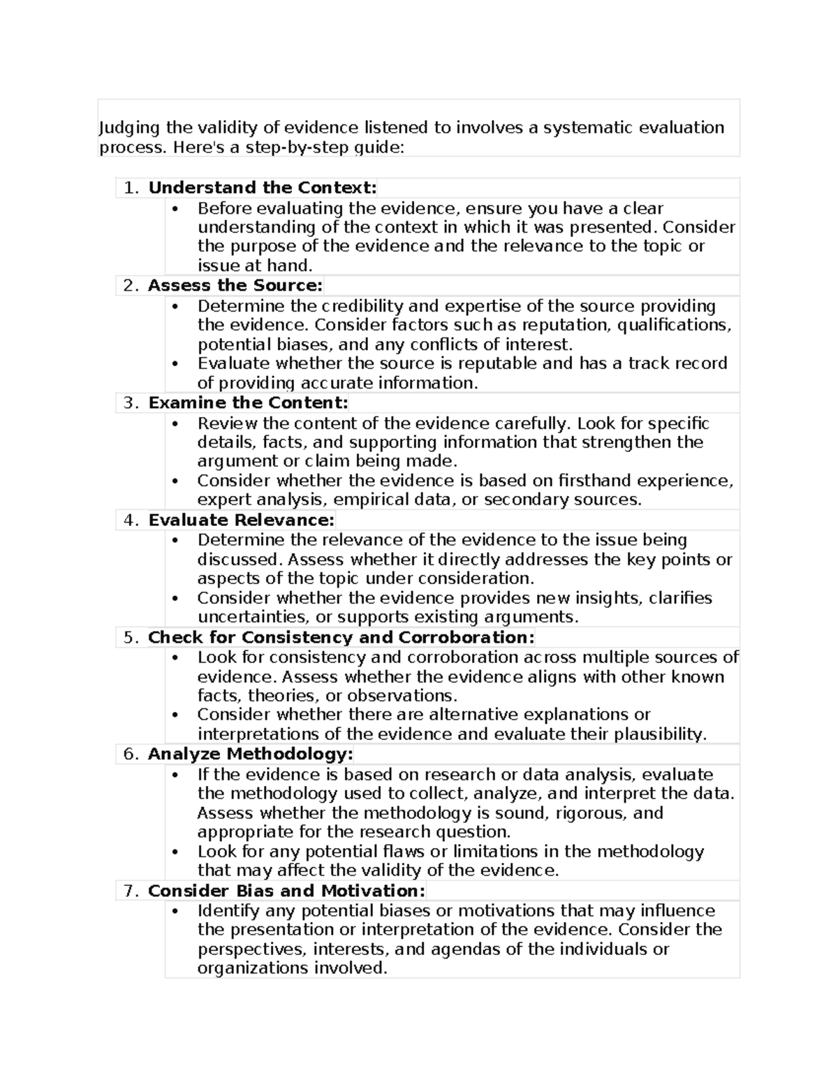 Judging the validity of evidence listened to - Here's a step-by-step ...