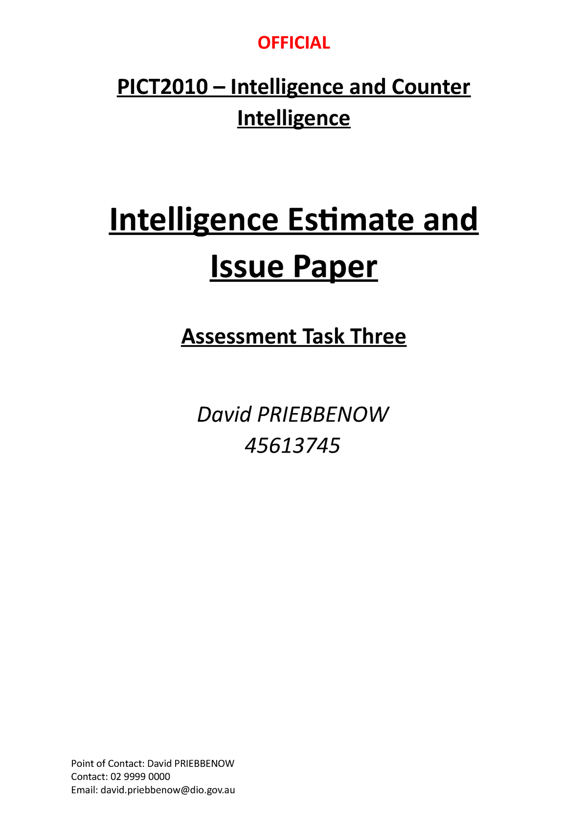 PICT2010 SCS Intel Final PICT2010 Intelligence and Counter Intelligence Intelligence