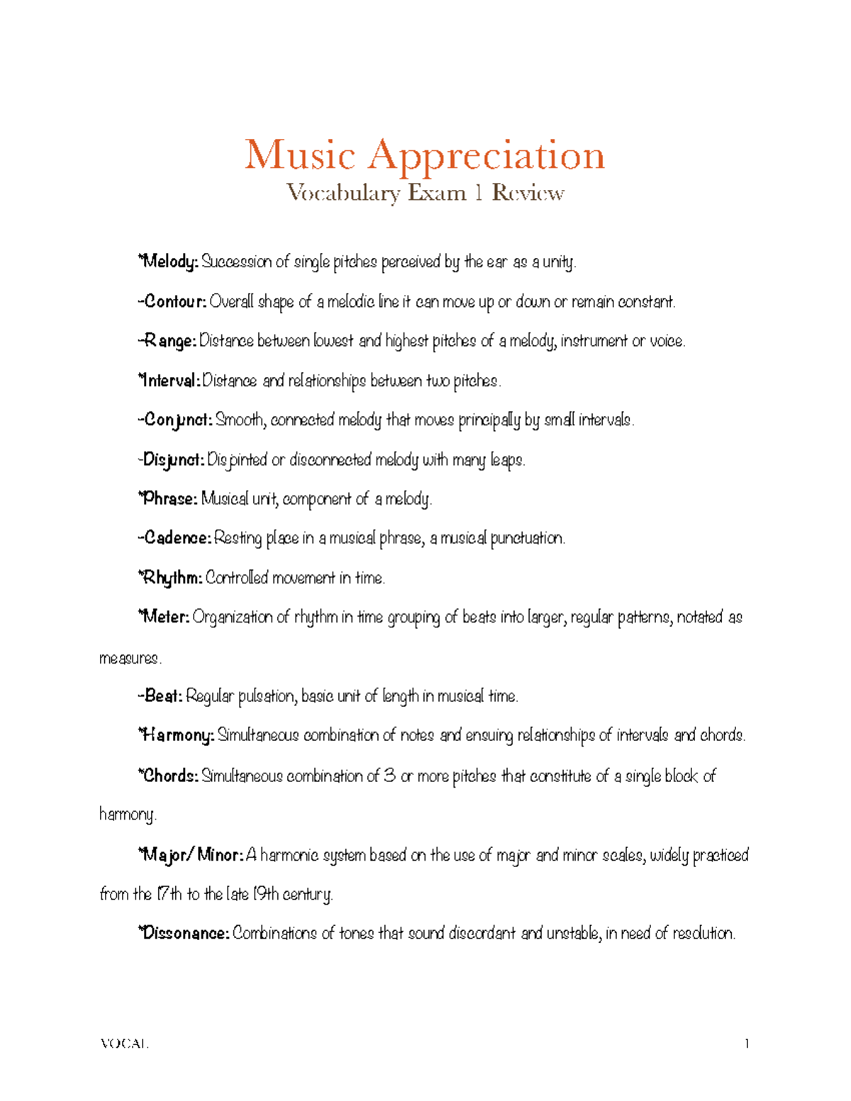 MUSIC APPRECIATION - ASSIGNMENTS