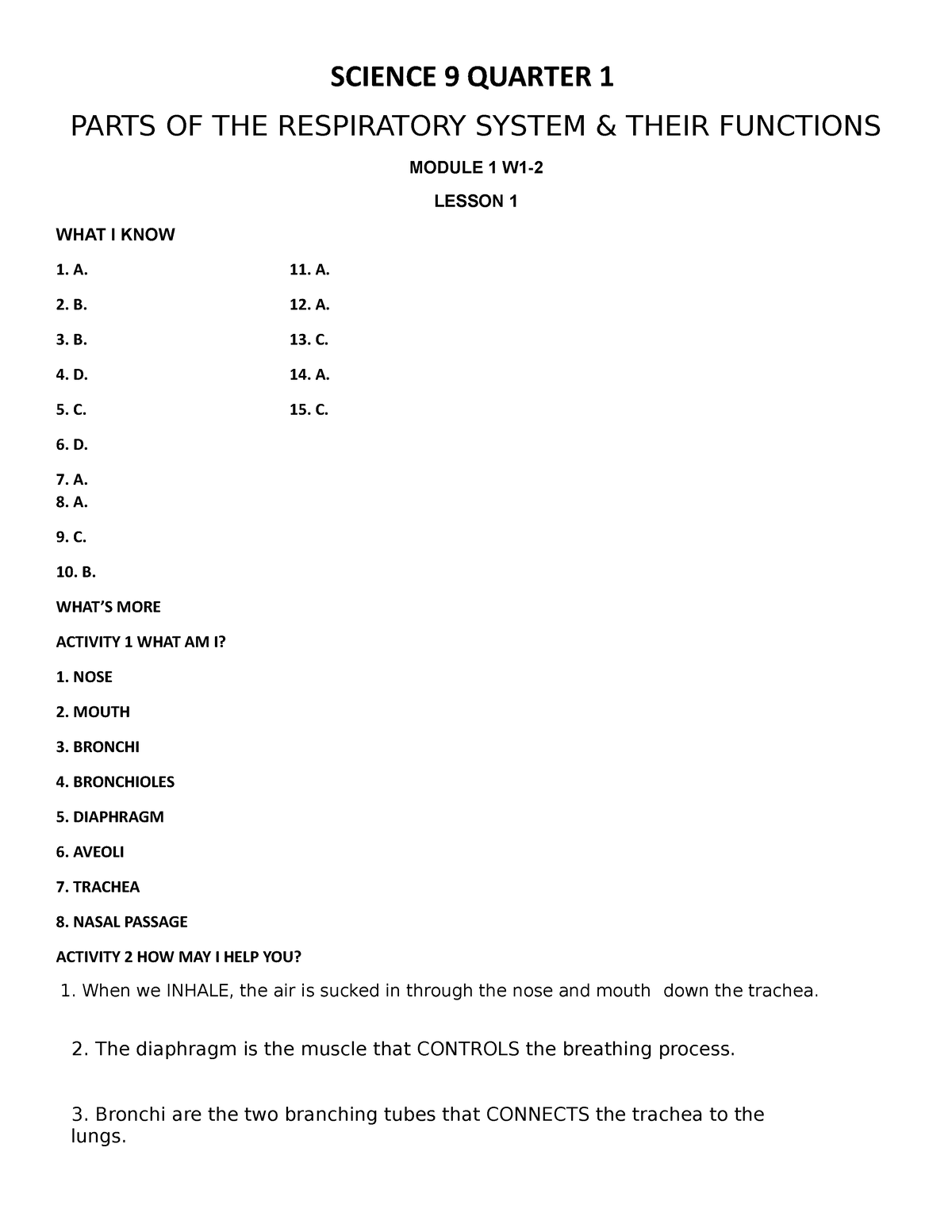 Science 9 Q1 M1 W1 2 AQUE   SCIENCE 9 QUARTER 1 PARTS OF THE