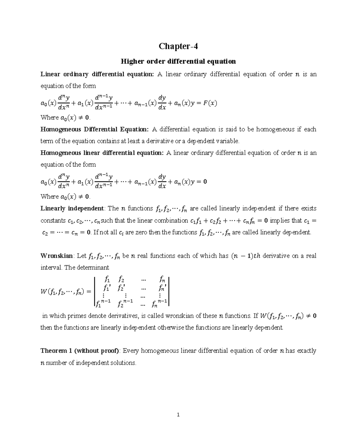 Higher Order Differential Equations Chapter Higher Order Differential Equation Linear 4529