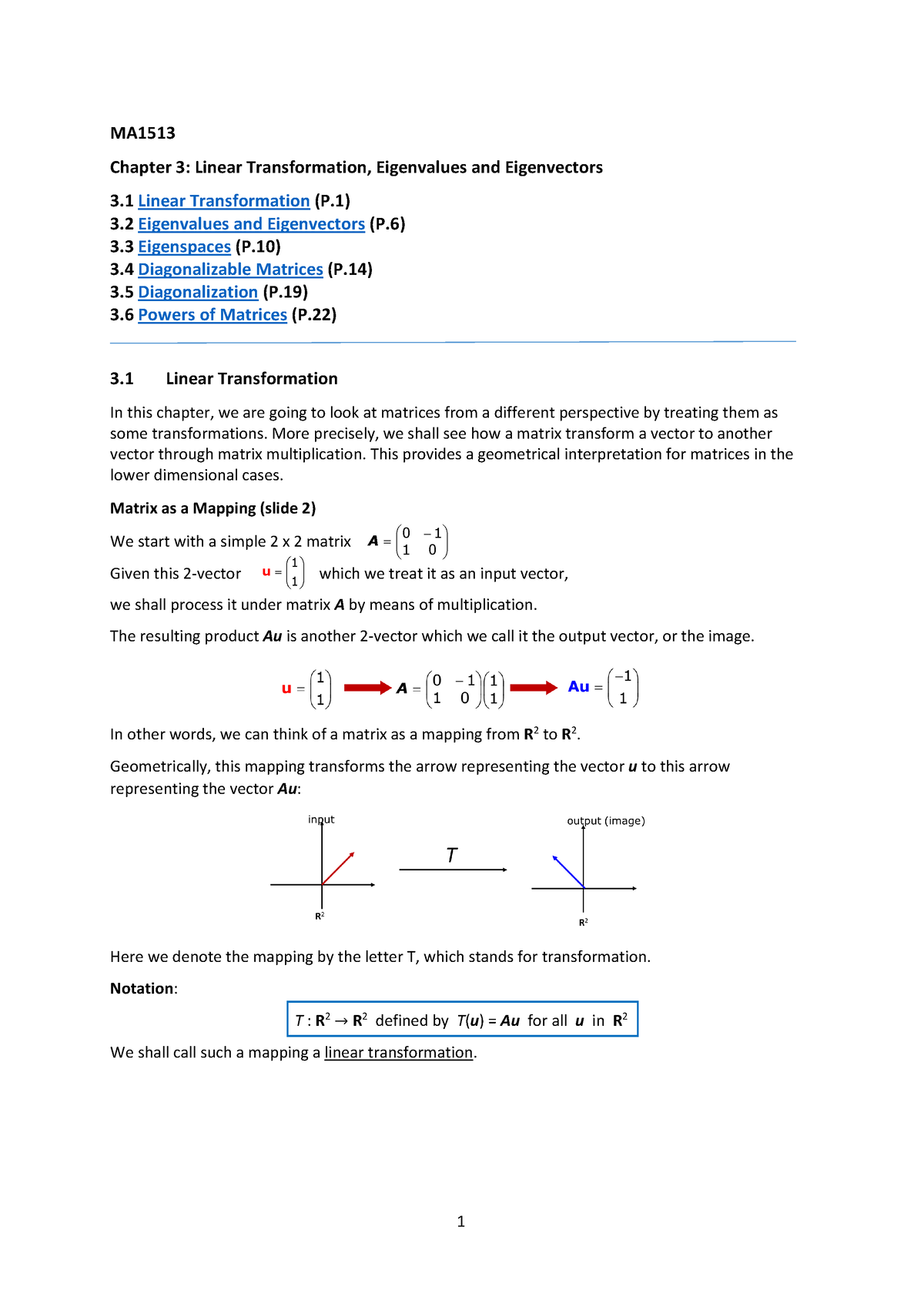 Chapter 3 - Notes - MA Chapter 3: Linear Transformation, Eigenvalues ...