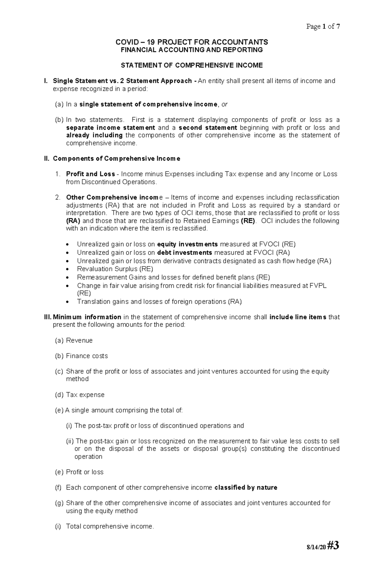 #3 Statement of Comprehensive Income - COVID – 19 PROJECT FOR ...