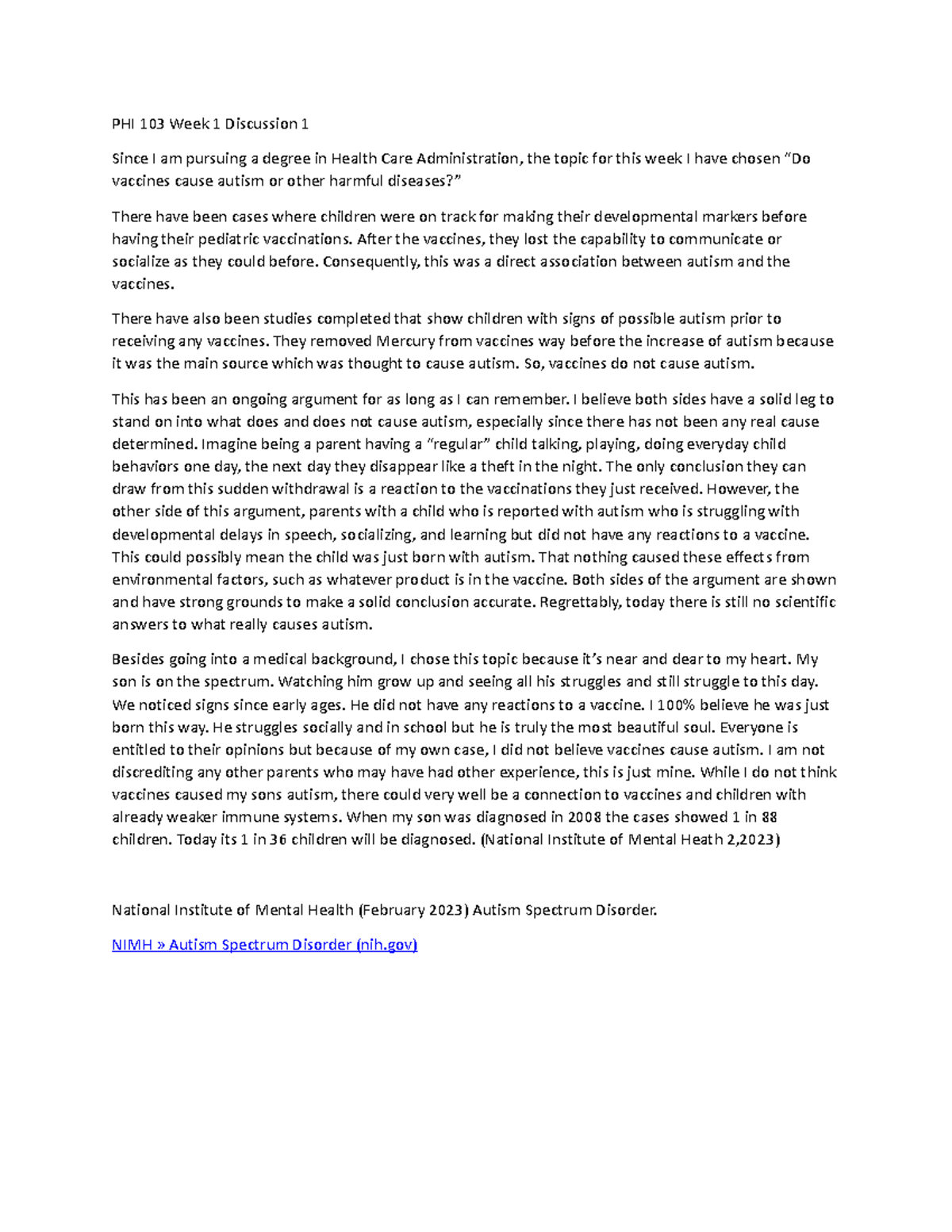 Phi 103 Week 1 Discussion 1 Phi 103 Week 1 Discussion 1 Since I Am