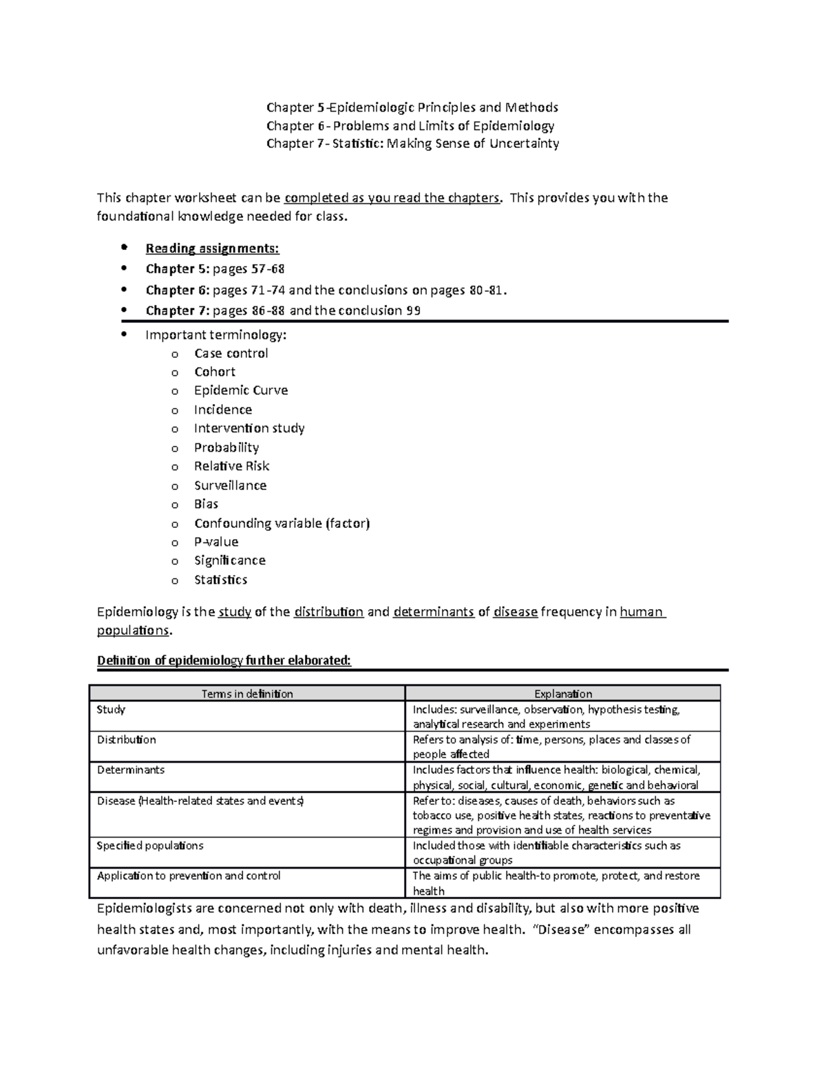 Chapters 5,6,7 Epidemiology Methods Worksheet - Chapter 5-Epidemiologic ...