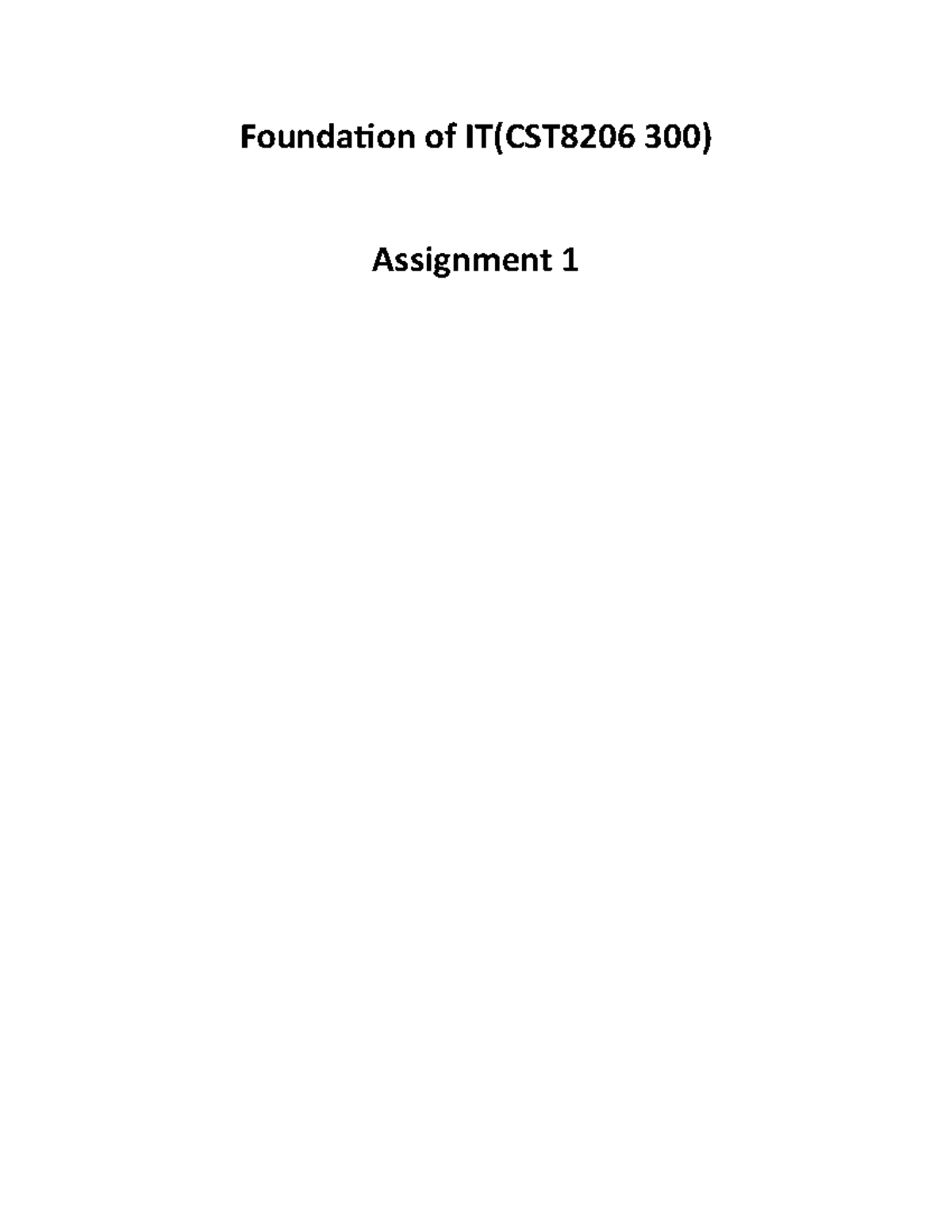 Foundation Of IT - Foundation Of IT(CST8206 300) Assignment 1 ...