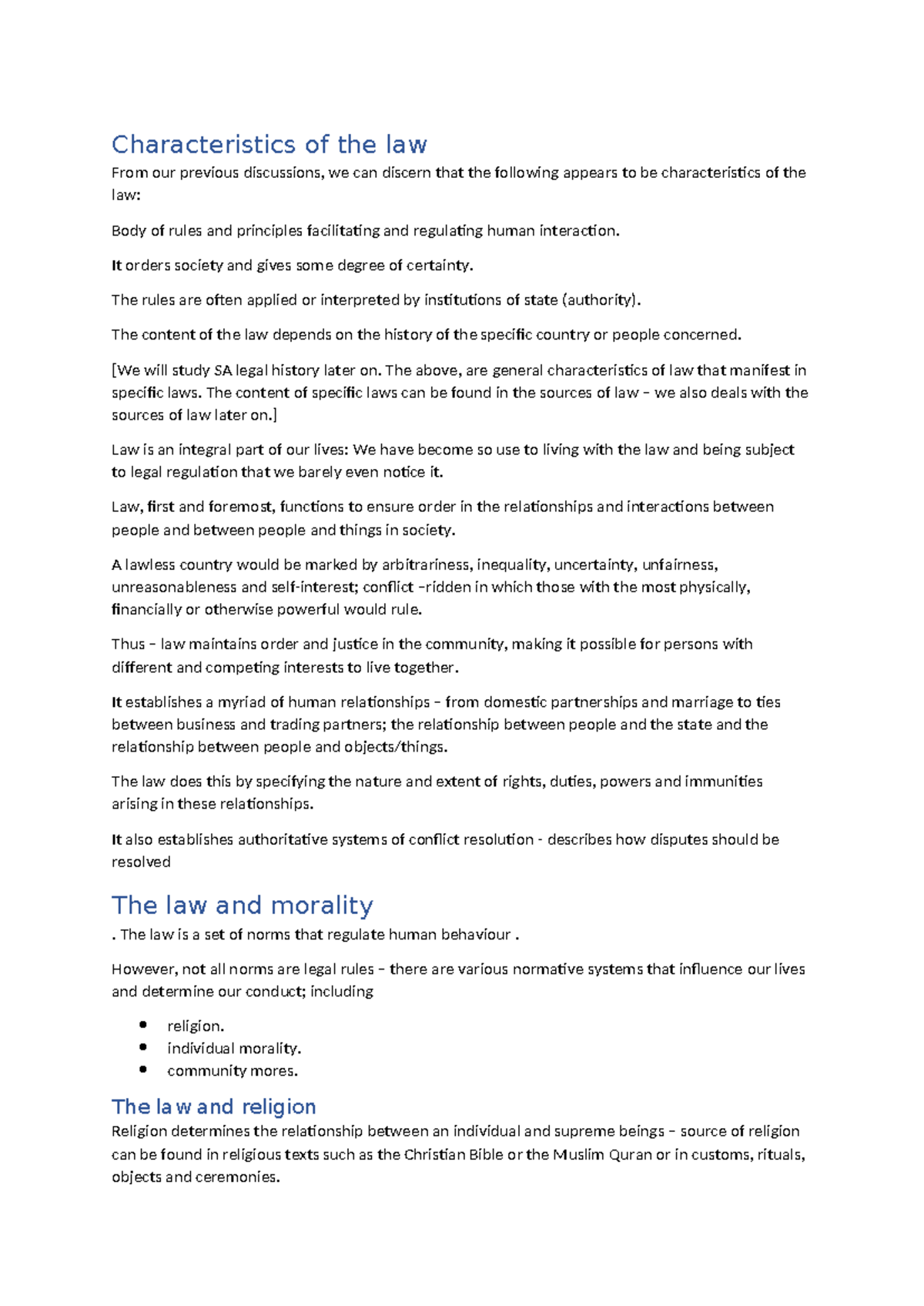 Characteristics of the law - It orders society and gives some degree of ...