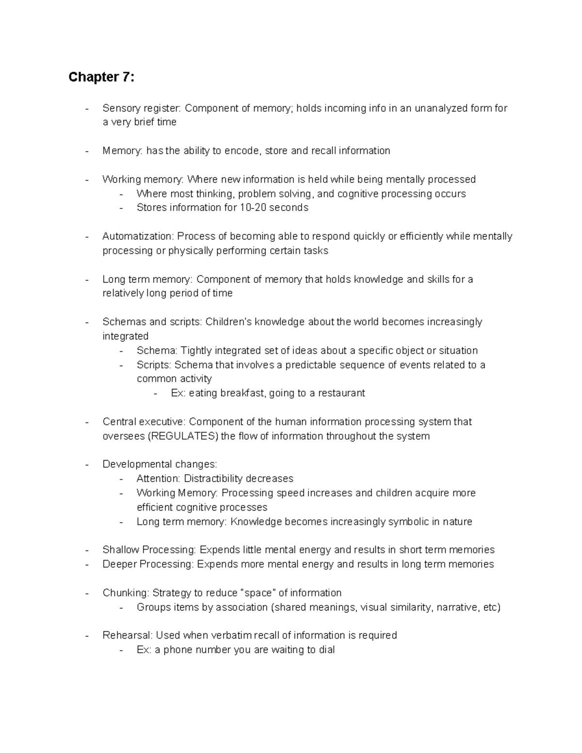 Exam 2 Child Development - Chapter 7: Sensory register: Component of ...