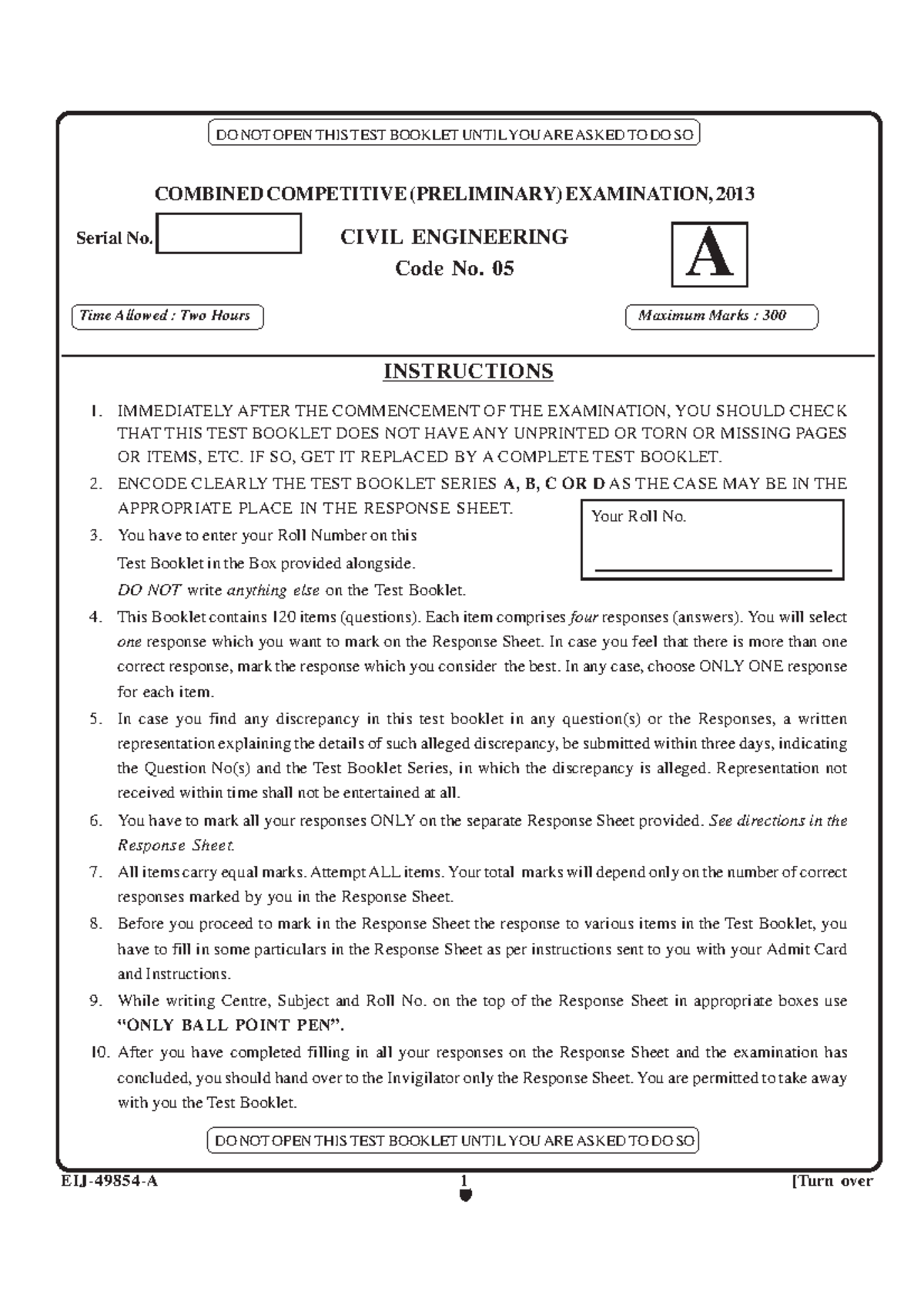 Civil Engineering pre 2013 - DO NOT OPEN THIS TEST BOOKLET UNTIL YOU ...