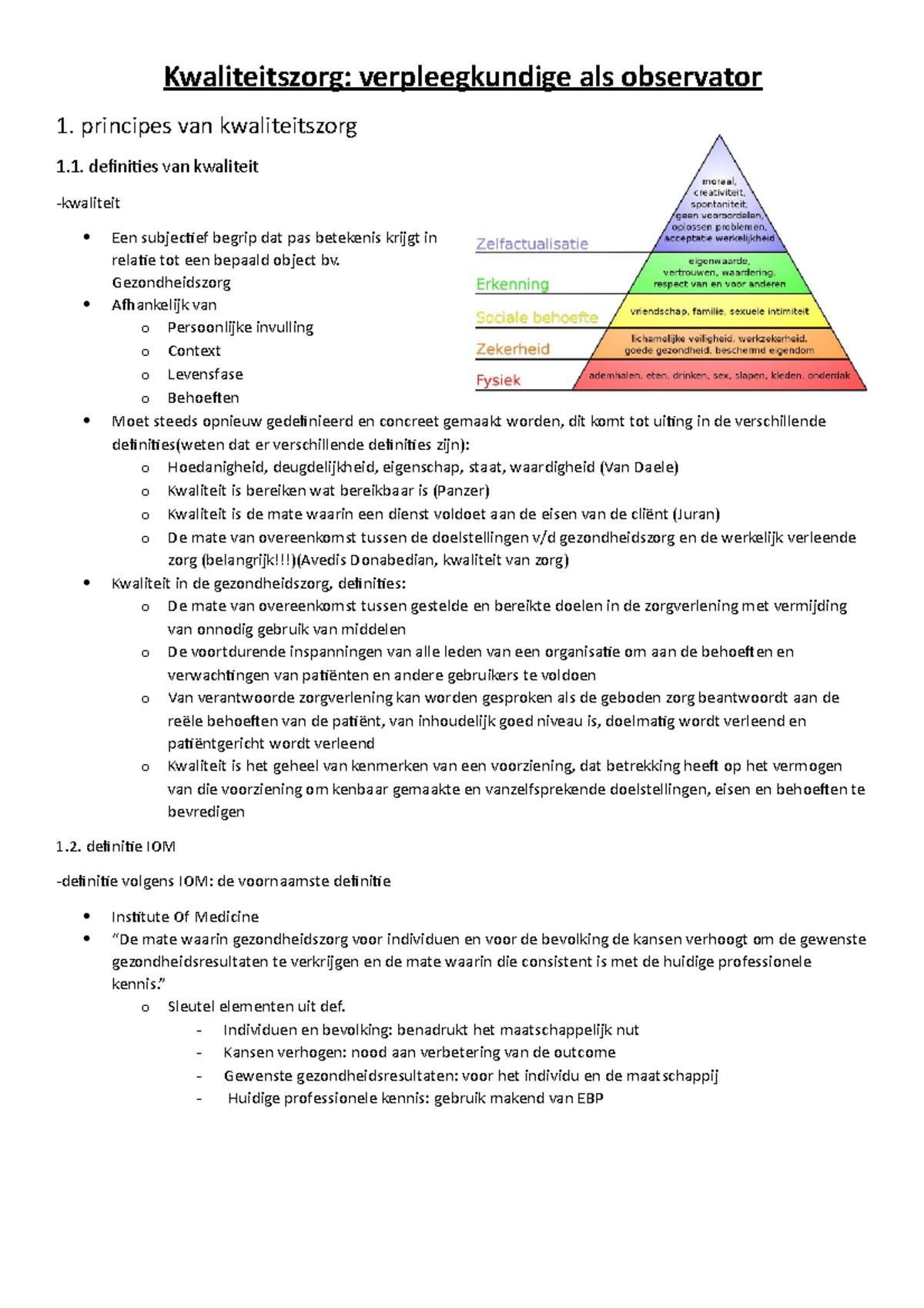 Kwaliteitszorg: Verpleegkundige Als Observator Samenvatting ...