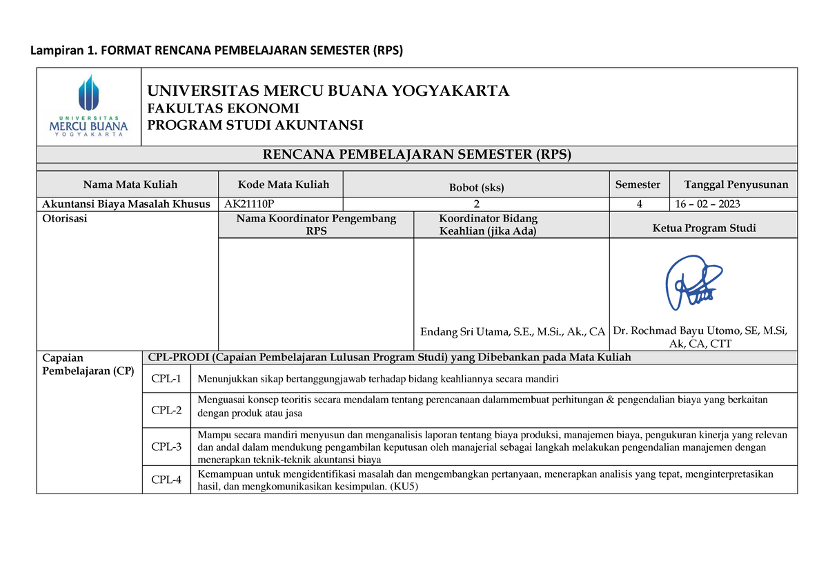 RPS - Rencana Pembelajaran - Lampiran 1. FORMAT RENCANA PEMBELAJARAN ...