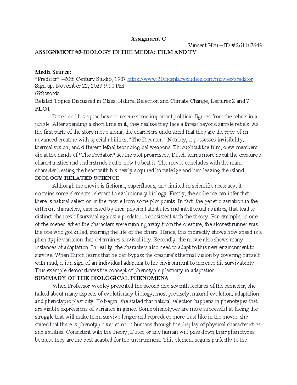 Assignment C Essential Biology - Assignment C Vincent Hou – ID ...