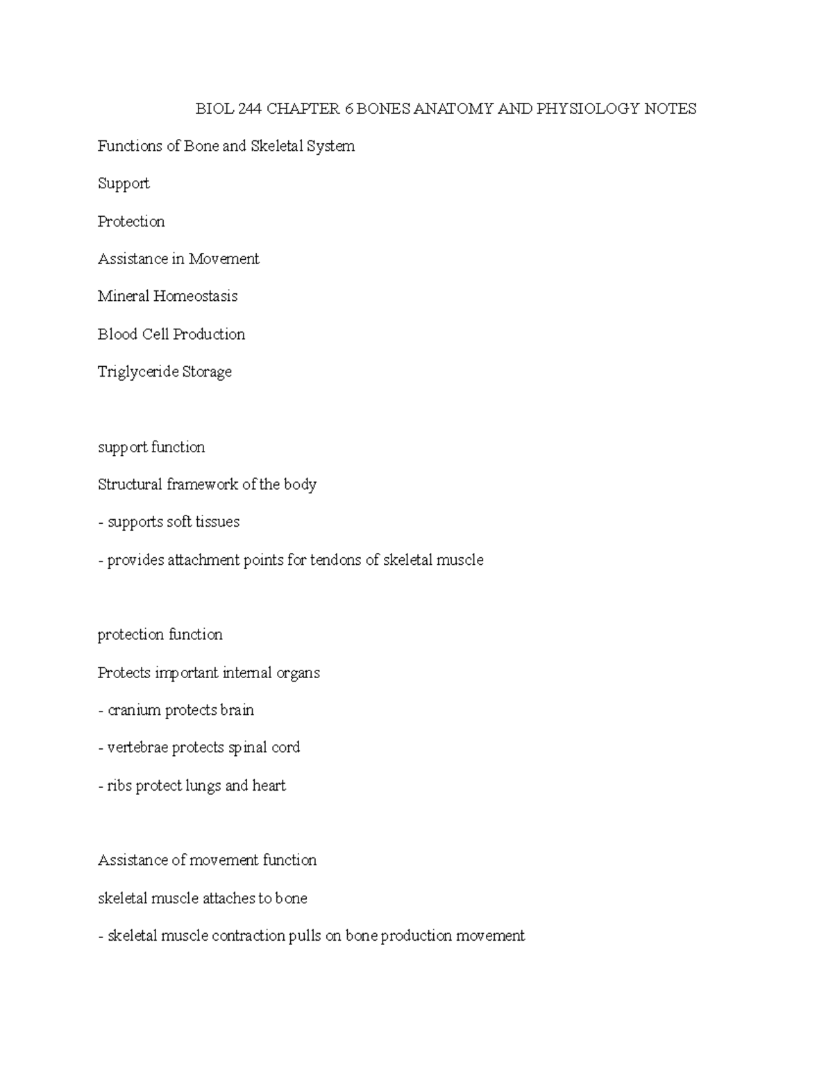 BIOL 244 Chapter 6 Bones Anatomy AND Physiology Notes - BIOL 244 ...