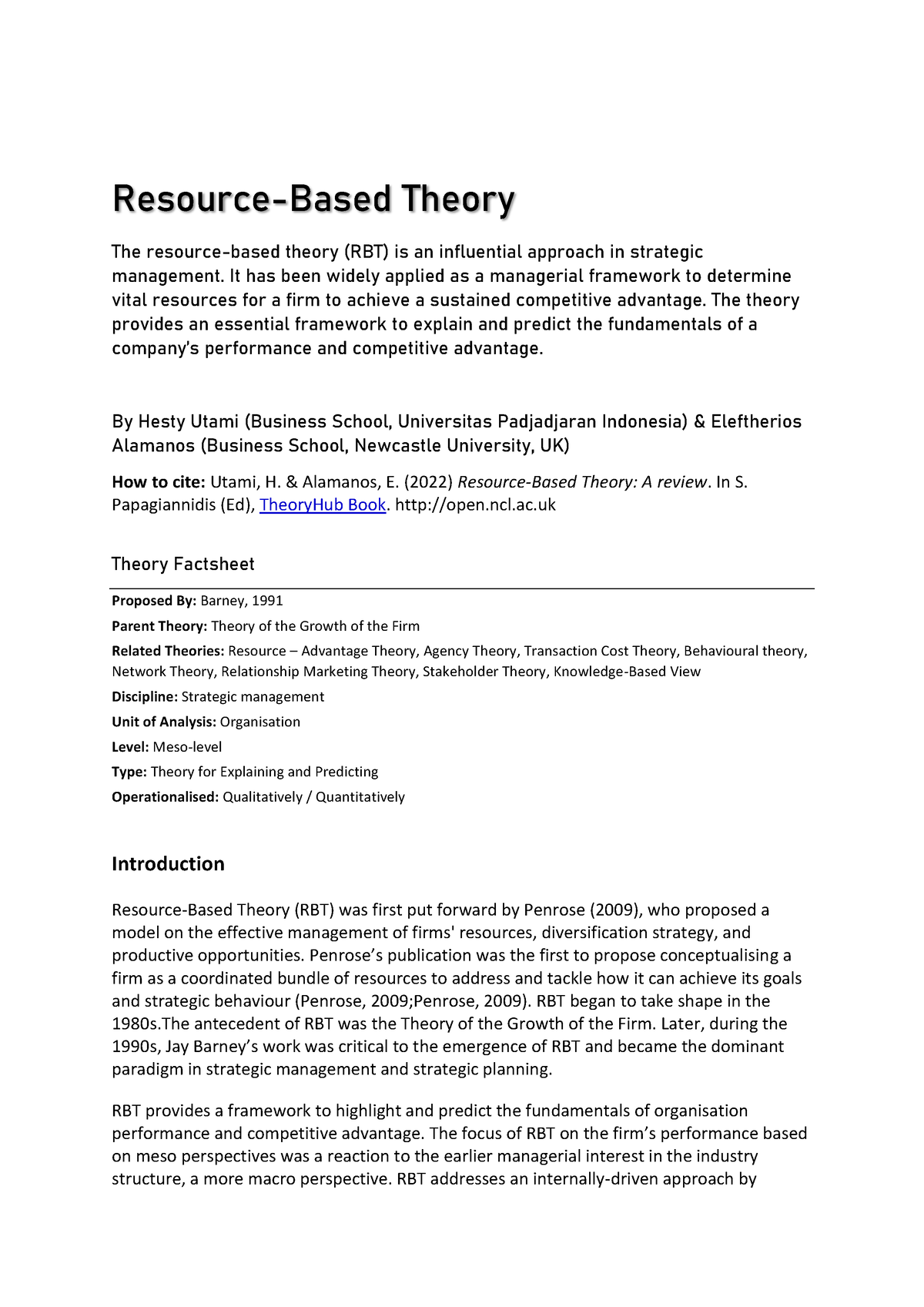 literature review on resource based view
