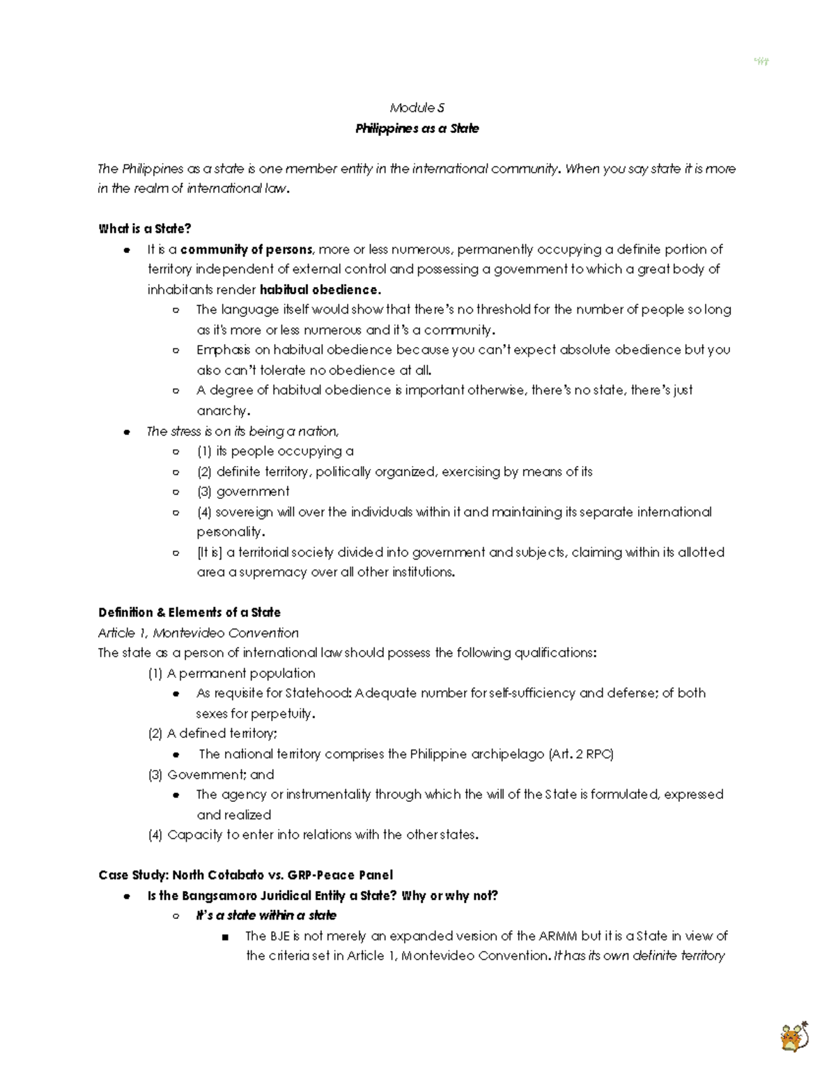 Constitutional Law 1 (Finals) - Module 5 Philippines as a State The ...