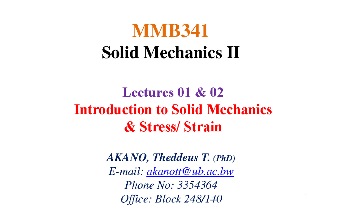 Lecture 1 2 Introduction To Solid Mechanics Stress Strain Lectures Lecture 1 2 Introduction To Solid Mechanics Stress Strain Lectures