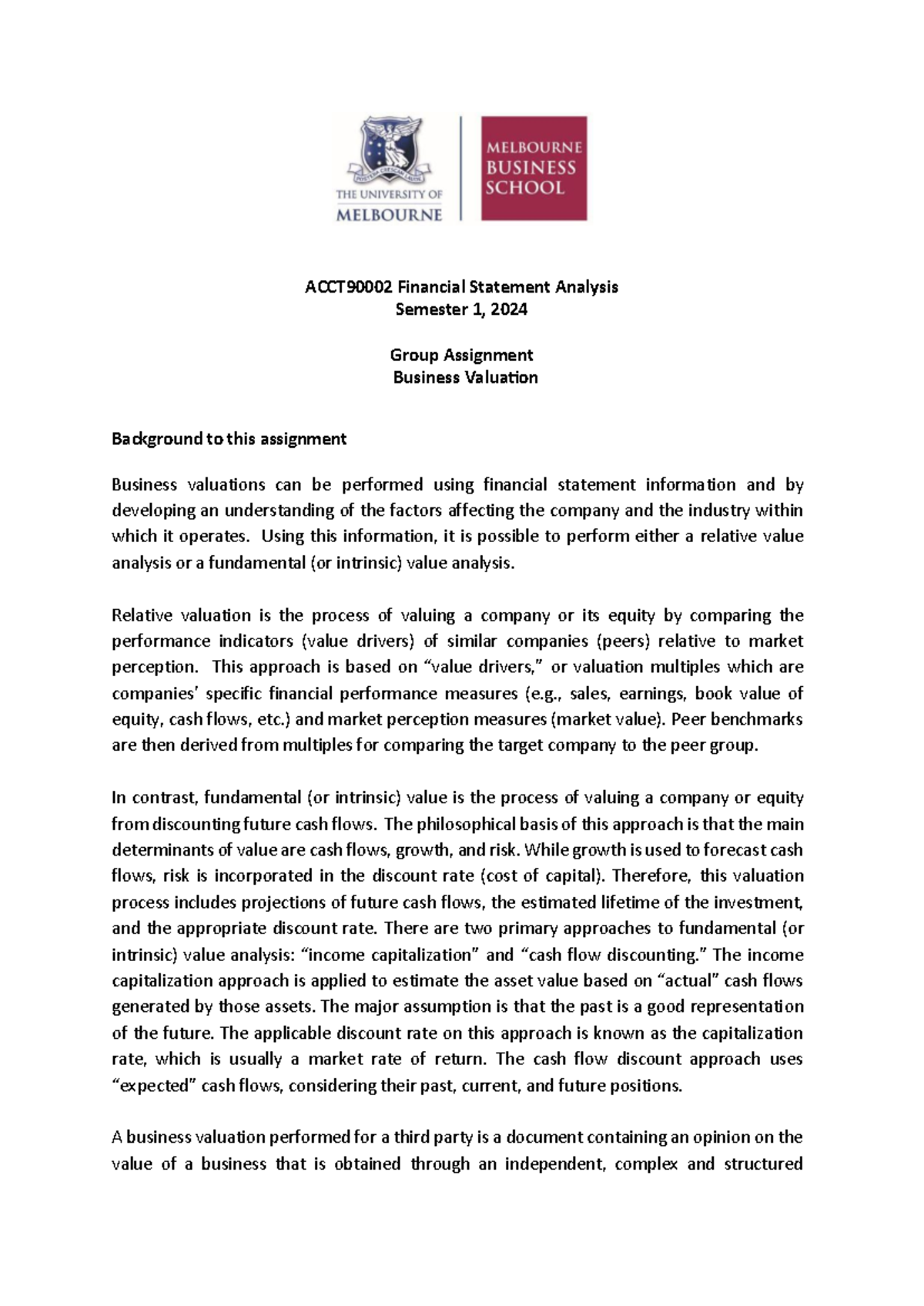 Group Assignment instruction - ACCT900 02 Financial Statement Analysis ...