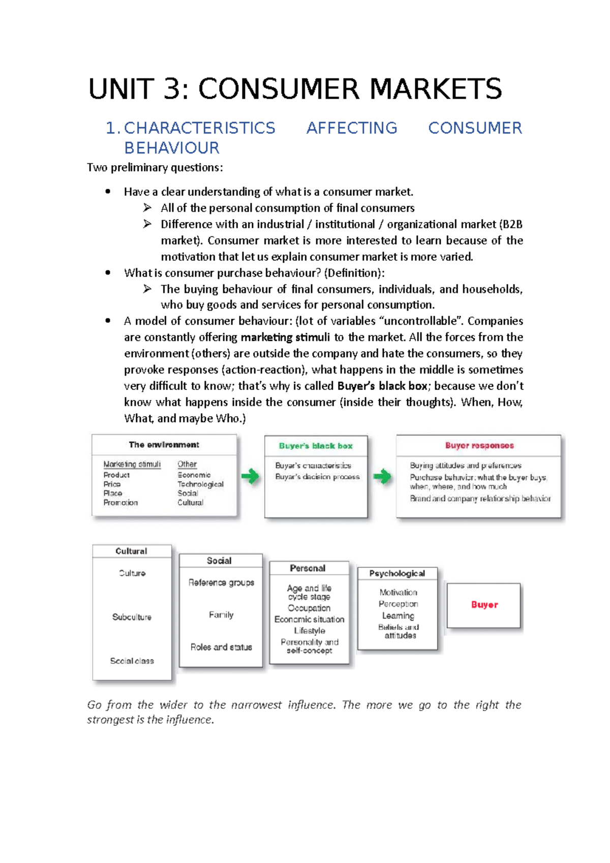 Unit 3 - Lecture Notes 3 - UNIT 3: CONSUMER MARKETS 1 AFFECTING ...