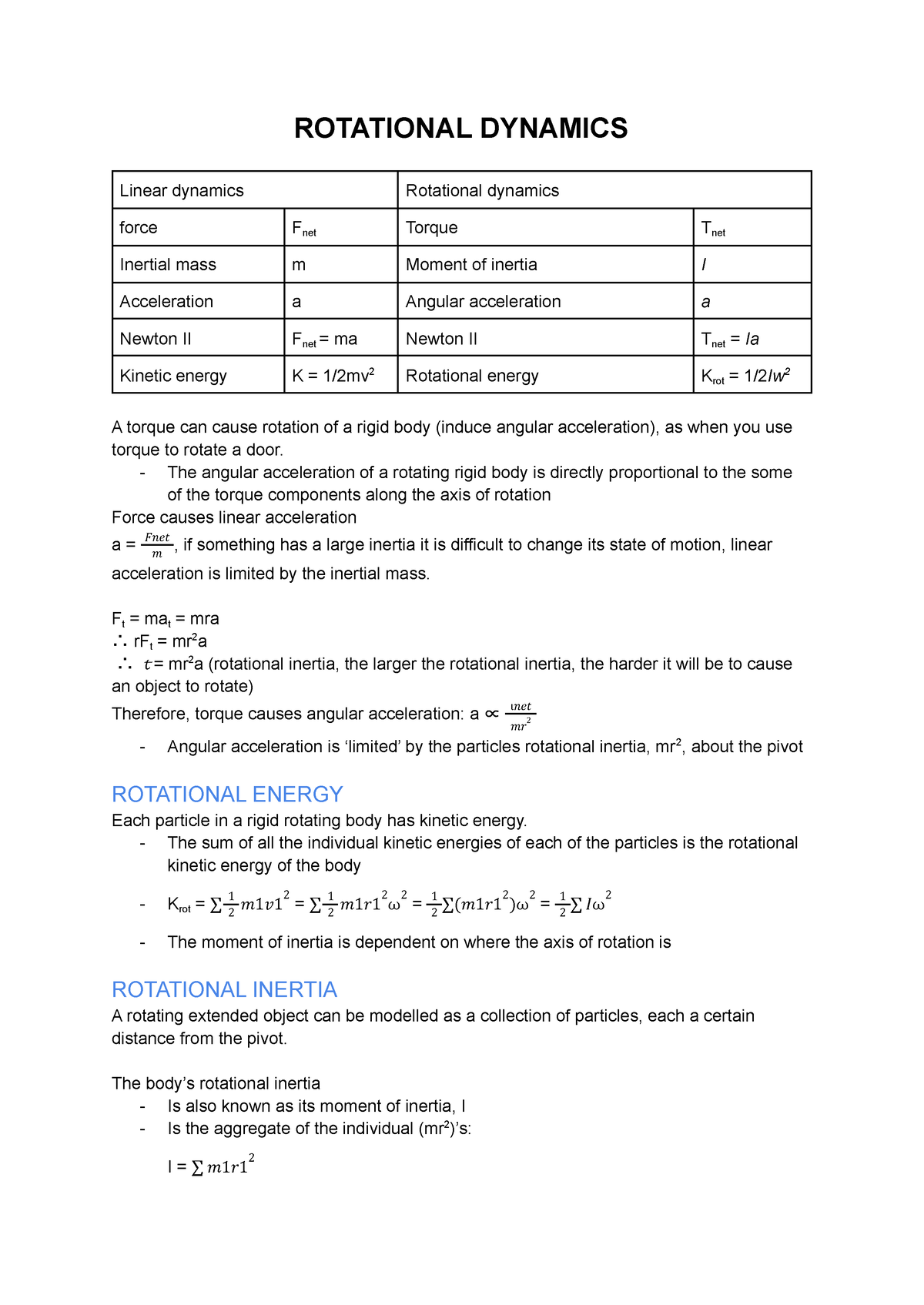 PHY1012F Week 9 Rotation of a rigid body ROTATIONAL DYNAMICS Linear