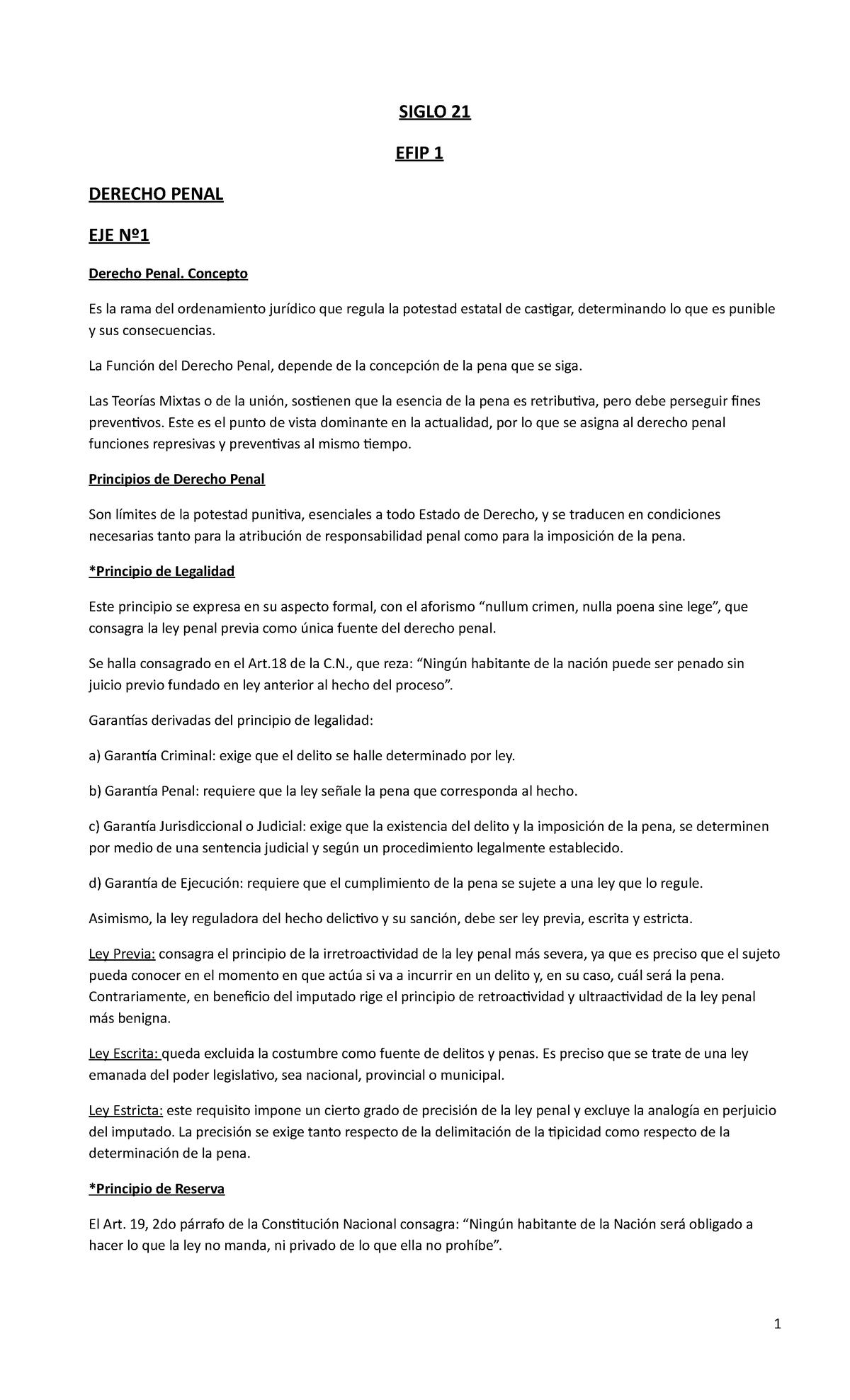 Derecho Penal Nuevo Programa Siglo 21 Efip 1 Derecho Penal Eje Nº
