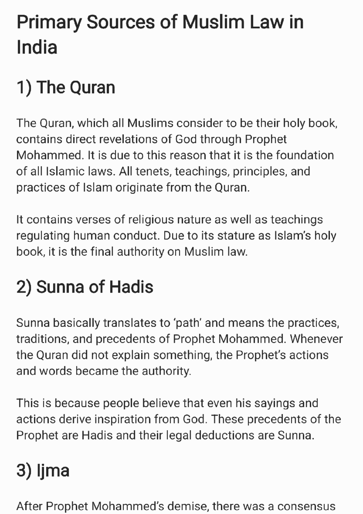 Muslim law Primary Sources of Muslim Law in India 1) The Quran The
