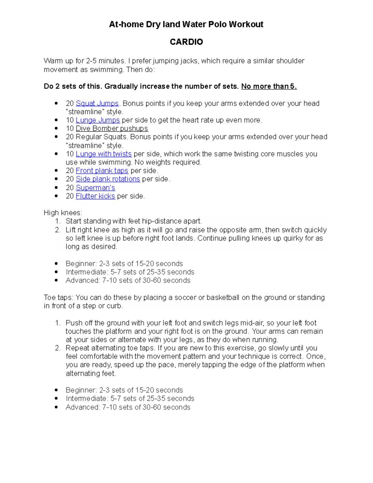 Dry land workouts I dont know Athome Dry land Water Polo Workout