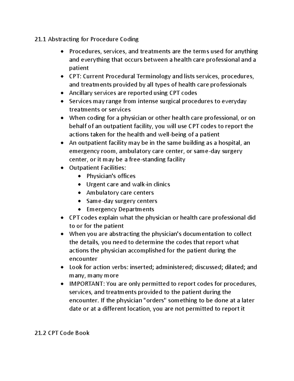 Medical Coding Chapter 21 Introduction To CPT - 21 Abstracting For Procedure Coding Procedures ...