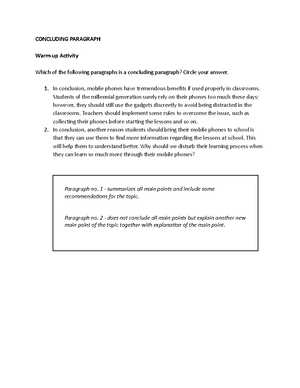 NMN Body Paragraph - Body Paragraph Warm up Activity: Take a look at ...