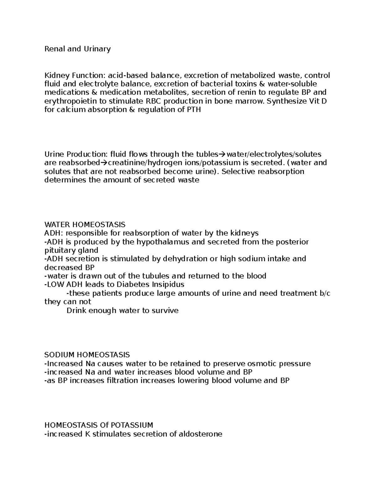 Renal and Urinary - NURS 228 - BSU - Studocu
