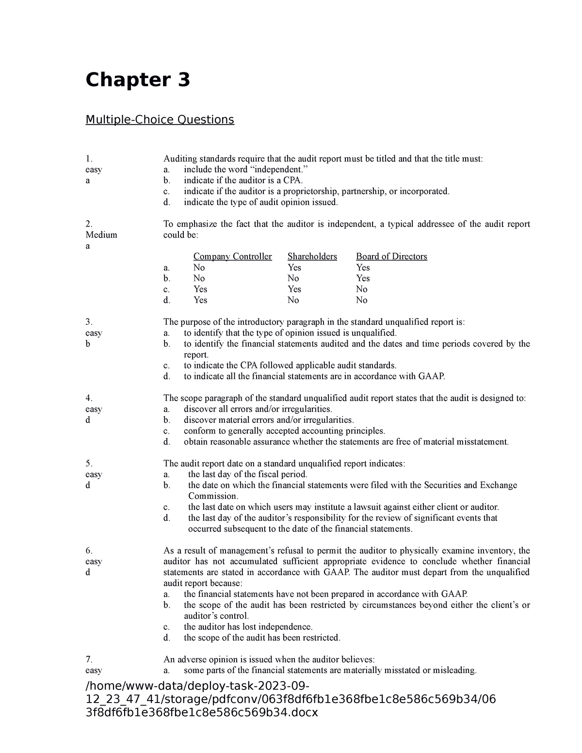 Chapter-03 - Audit Theory Chapter 3 - Chapter 3 Multiple-Choice ...