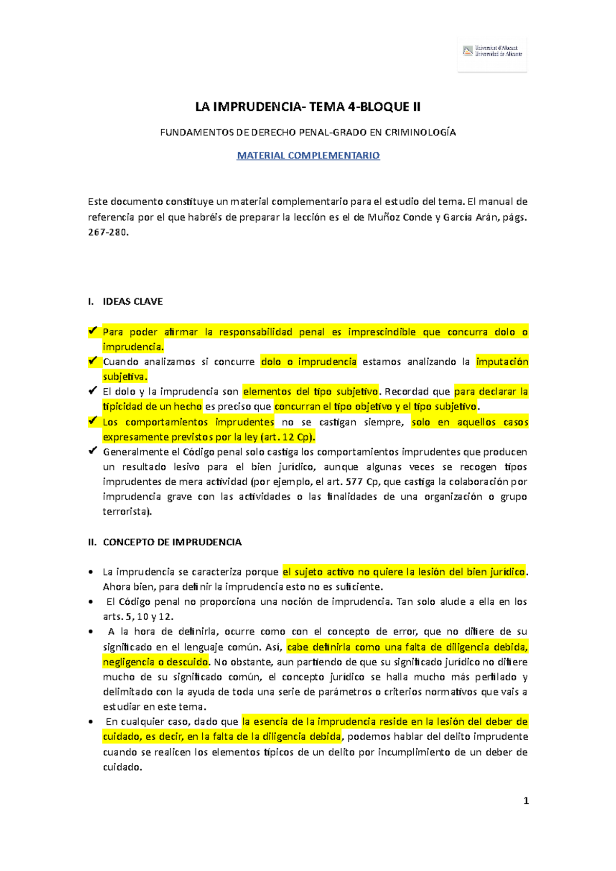 Resumen Tema 4. La Imprudencia. - LA IMPRUDENCIA- TEMA 4-BLOQUE II ...