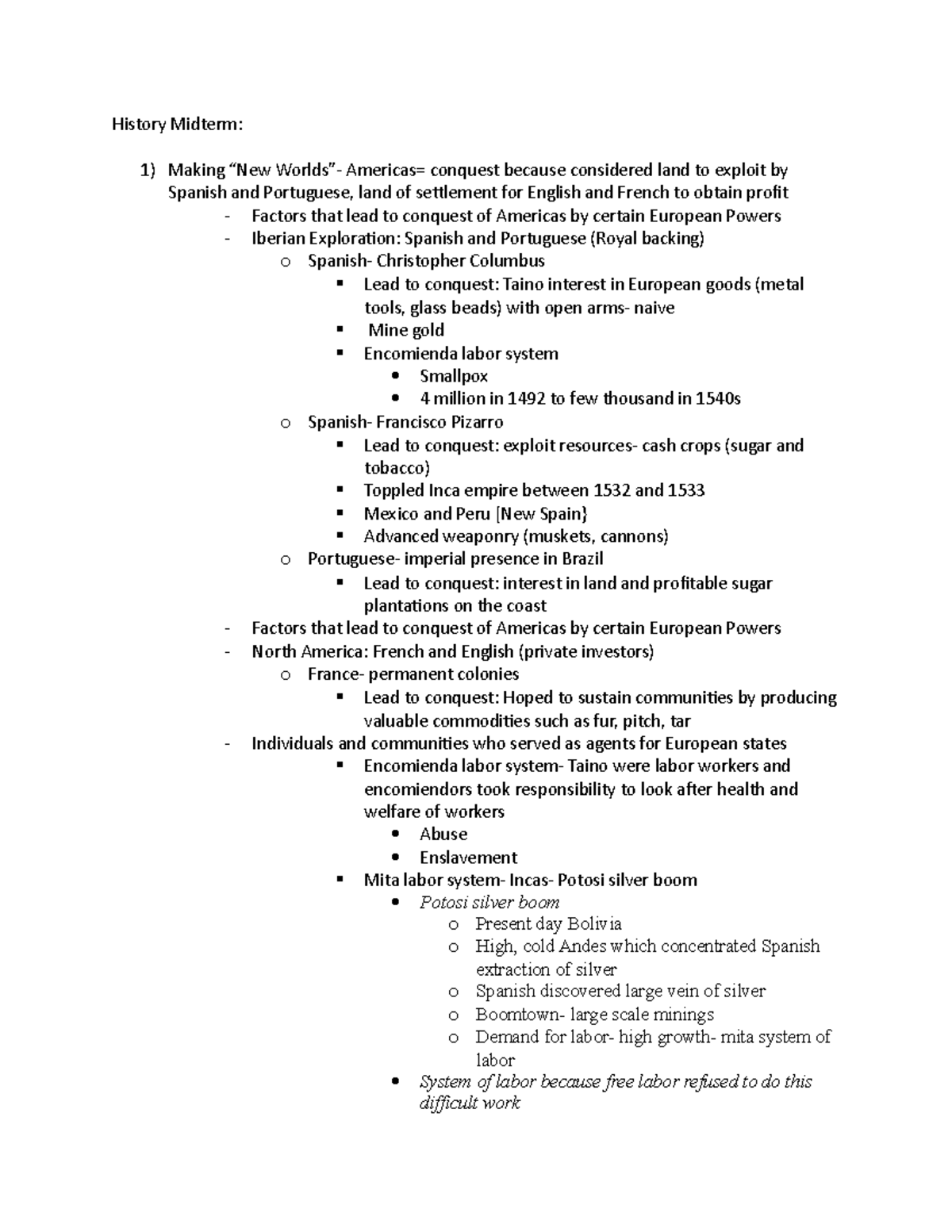 History Midterm - Lecture notes First half - History Midterm: 1) Making ...