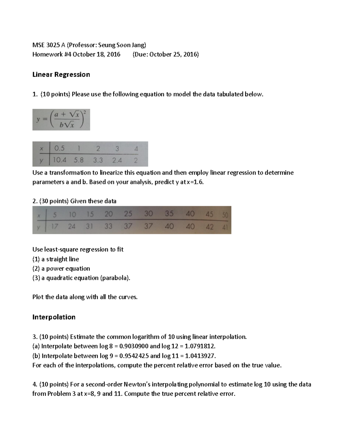 Hw4 - Hw 4 - MSE 3025 A (Professor: Seung Soon Jang) Homework #4 ...