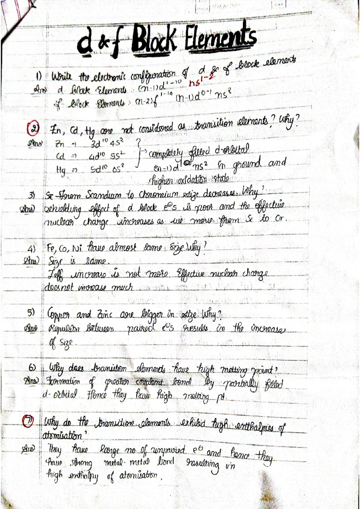 D block reasoning questions - Block Elements 1) Write the electronic ...