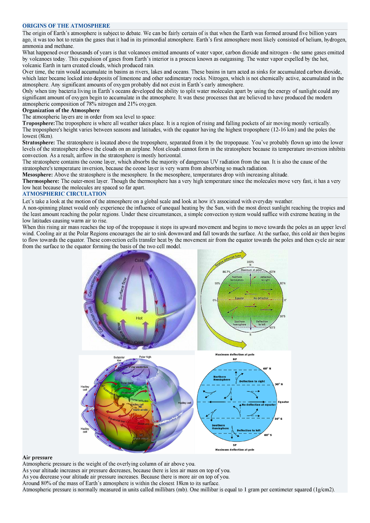 Lecture Notes, Lecture Atmospheric Science - ENV213 - StuDocu