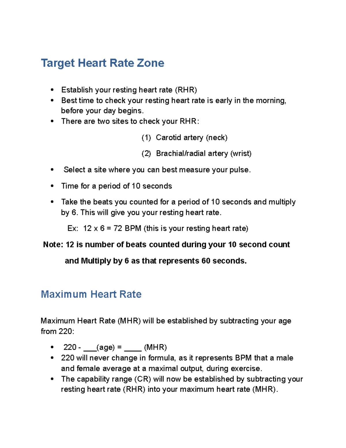 Target Heart Rate Zone Notes updated Target Heart Rate Zone Establish