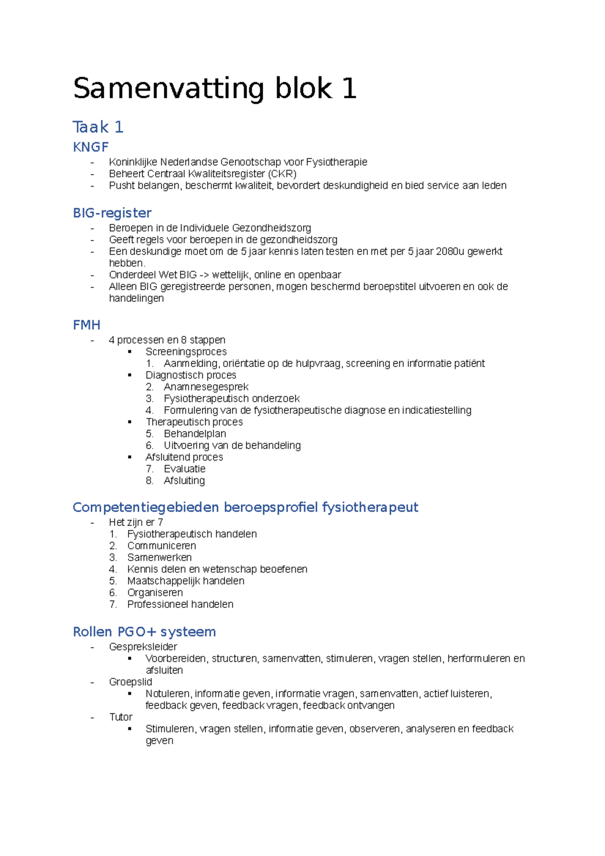 Samenvatting Blok 1 - Onderdeel Wet BIG -> Wettelijk, Online En ...