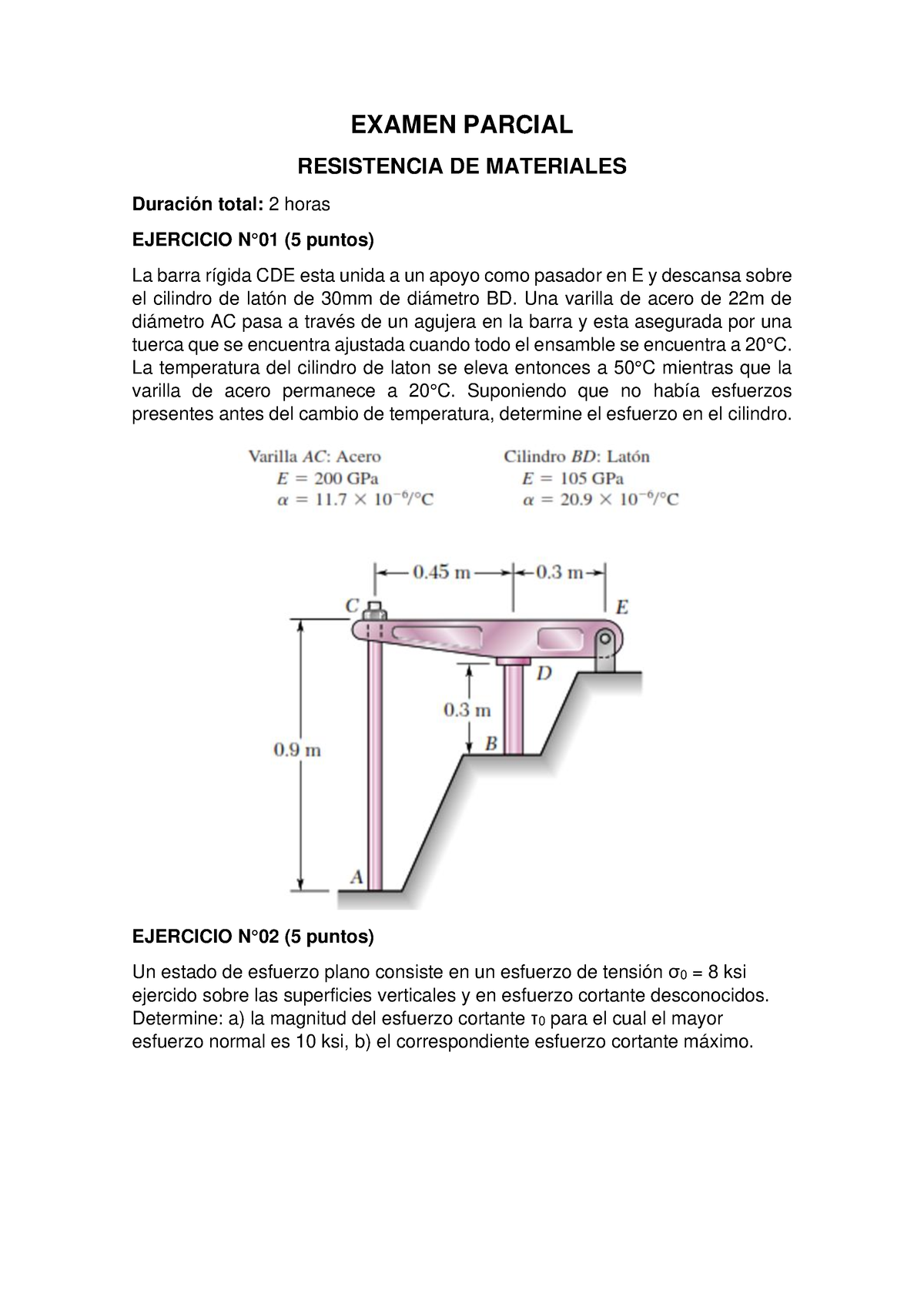 Examen Parcial V2 - EXAMEN PARCIAL RESISTENCIA DE MATERIALES Duración ...