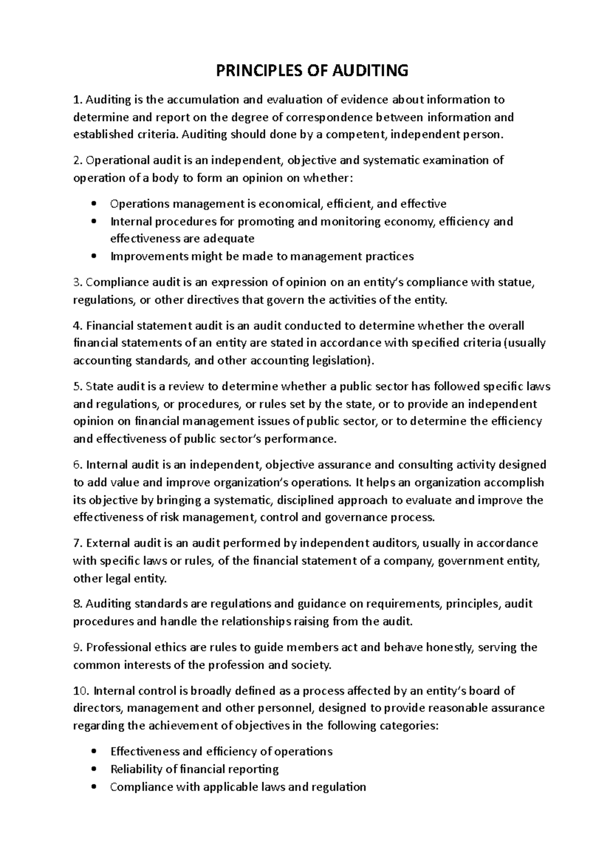 Principles OF Auditing - PRINCIPLES OF AUDITING Auditing is the ...