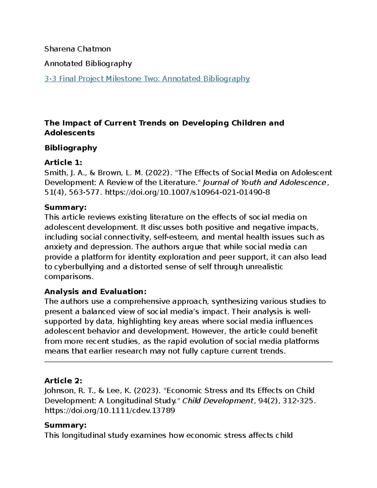 3-3 Final Project Milestone Two Annotated Bibliography - Sharena ...