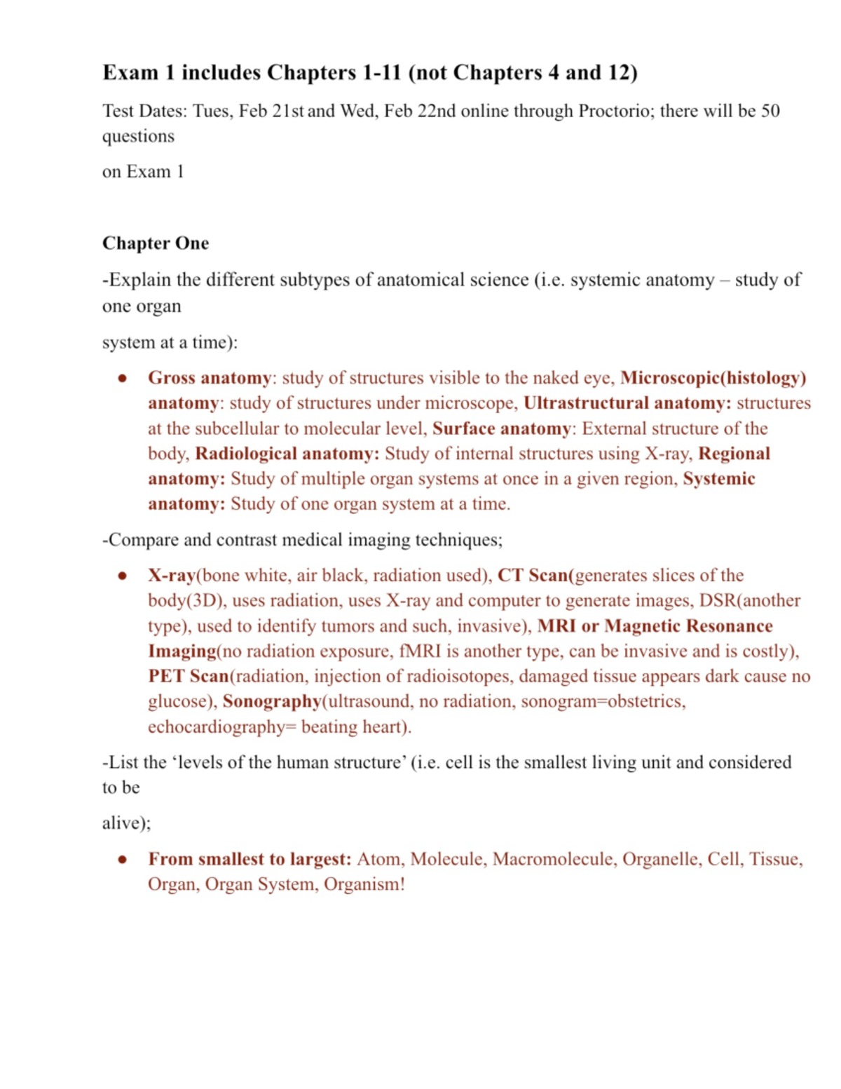 Anatomy Exam 1 Pg 1 - ZOOL 2320 BB - Studocu