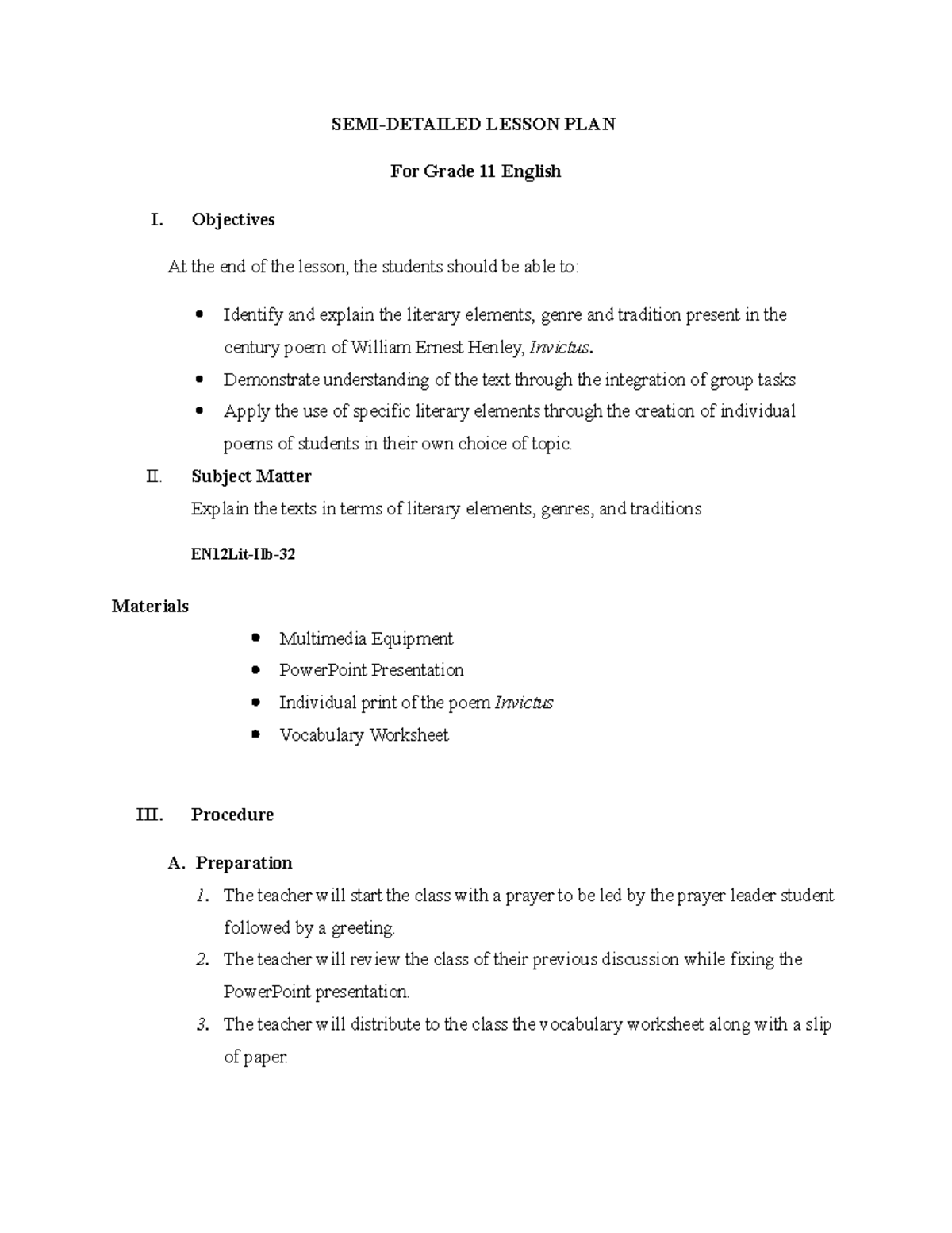 Detailed Lesson Plan Semi Detailed Lesson Plan In Physical Education 