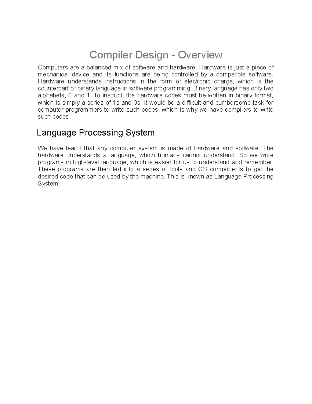 Compiler Design - Focused Learning - Compiler Design - Overview ...