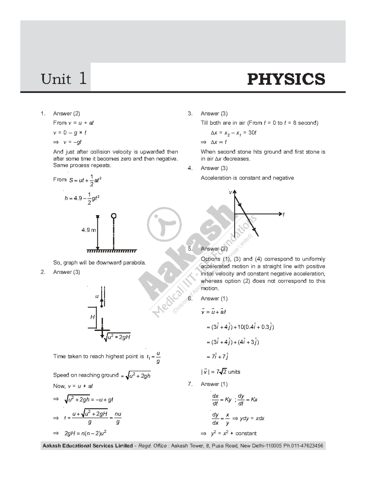 Archive JEE Main Solutions Physicsarchive - Answer (2) From v = u + at ...