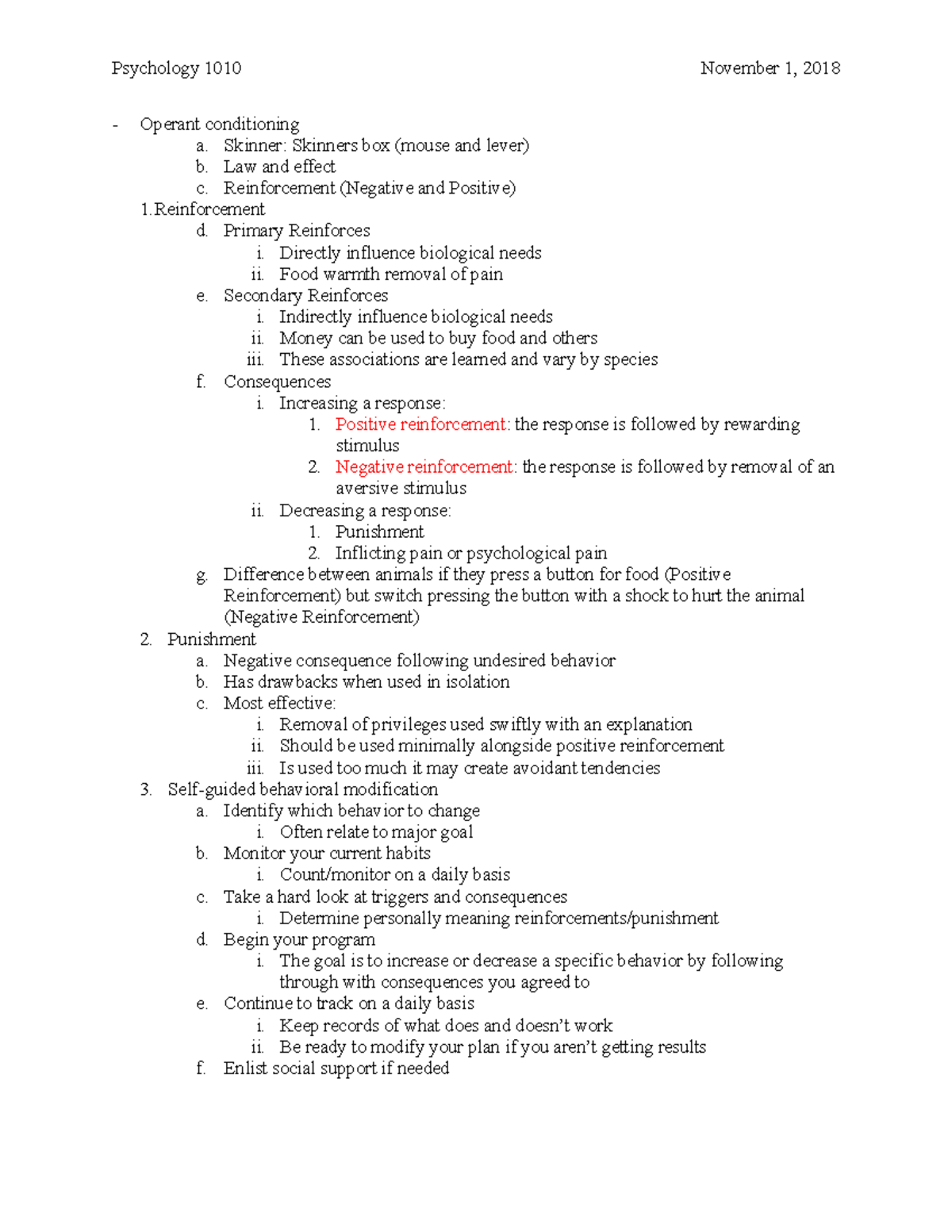 Psych 1010 Chapter 6 Operant Conditioning November 1, 2018 - Psychology ...