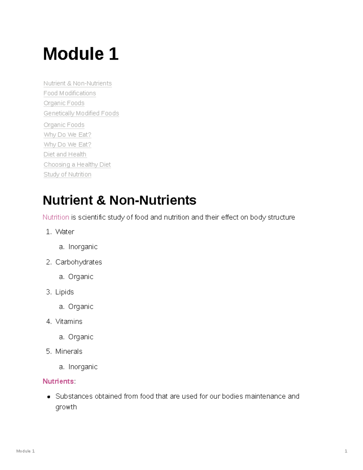 BPK 110 - Intro:module 1 - Module 1 Nutrient & Non-Nutrients Nutrition ...