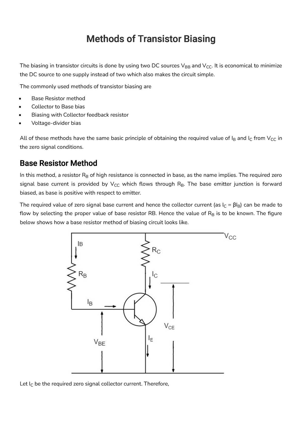 Methods of Transistor Biasing Methods of Transistor Biasing