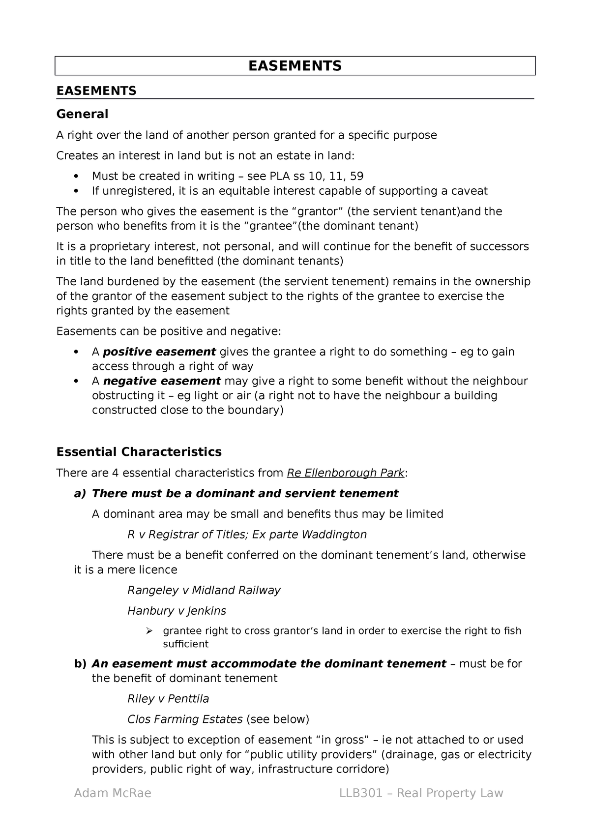 8.0 Dealings With Land - Easements - EASEMENTS EASEMENTS General A ...