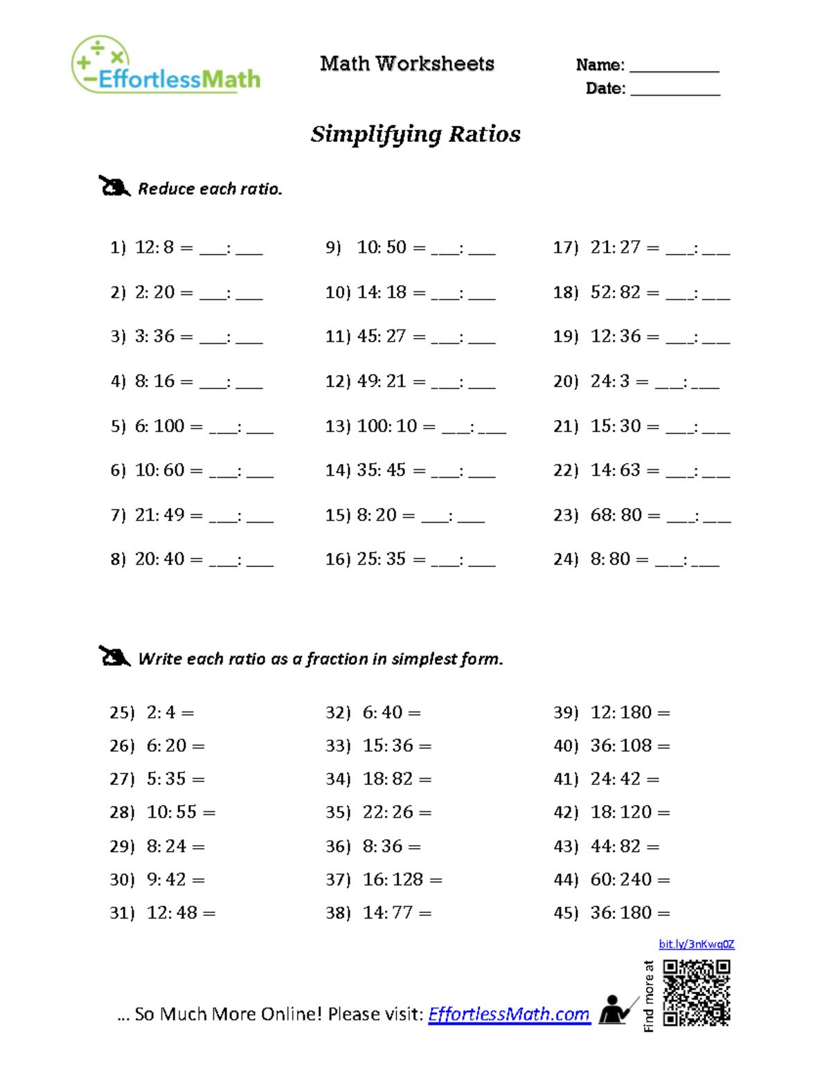 Simplifying-Ratios - PPT - Math Worksheets Name: ___________ Date ...